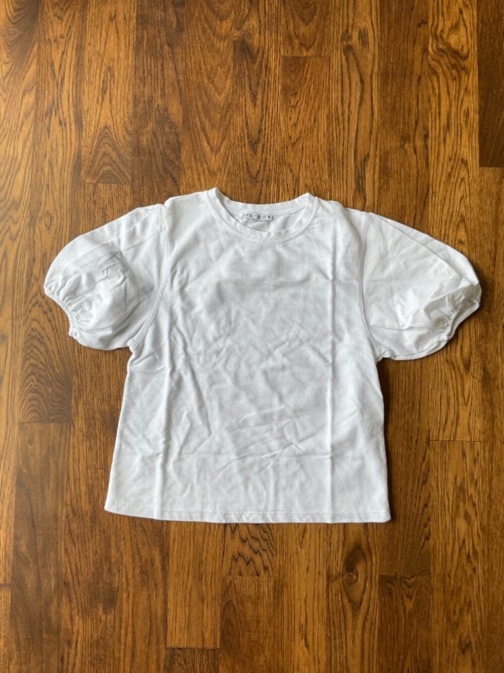 Zara White Puff Sleeve T-Shirt | Size S
